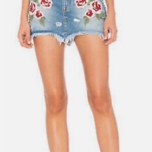Free People Light Blue Denim Shorts with Gold Stitching